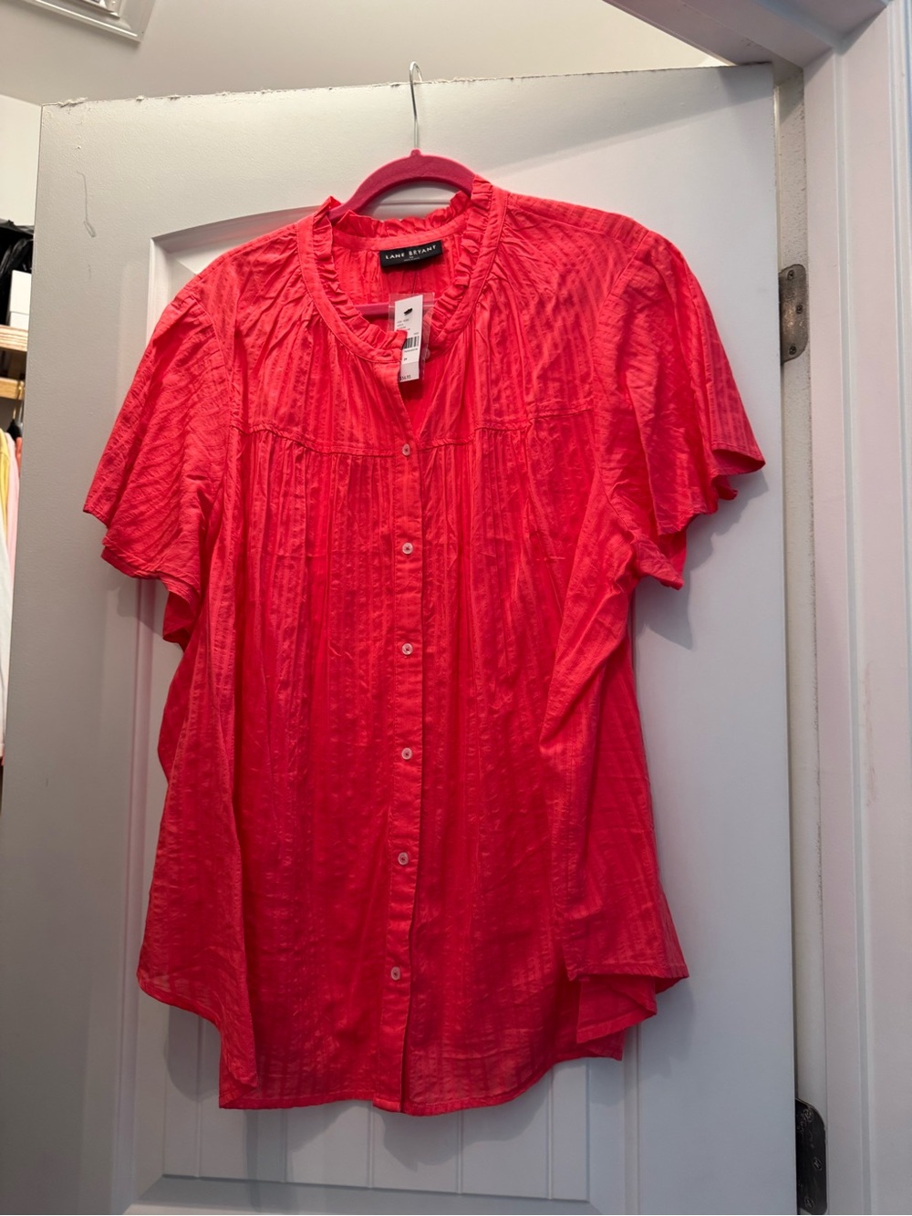 Lane Bryant Bright Coral Button-Front Short Sleeve Blouse